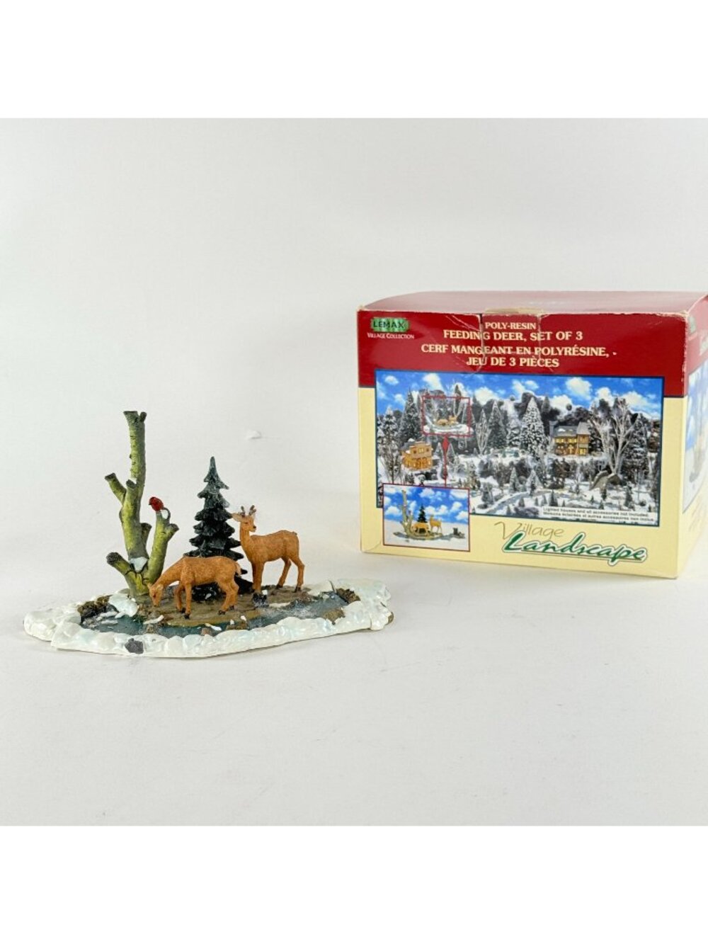 Vintage 2000 Lemax Feeding Deer 3pc Complete with Box Village Landscape